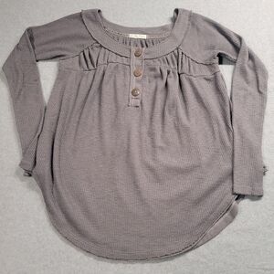 We the Free Must‎ Have Henley Free People Waffle Gray Long Sleeve Shirt Top XS
